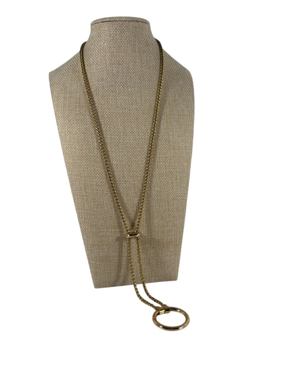 Gold Tone Charm Holder Lariat Necklace Opening Circle Pendant Adjustable - Picture 2 of 8